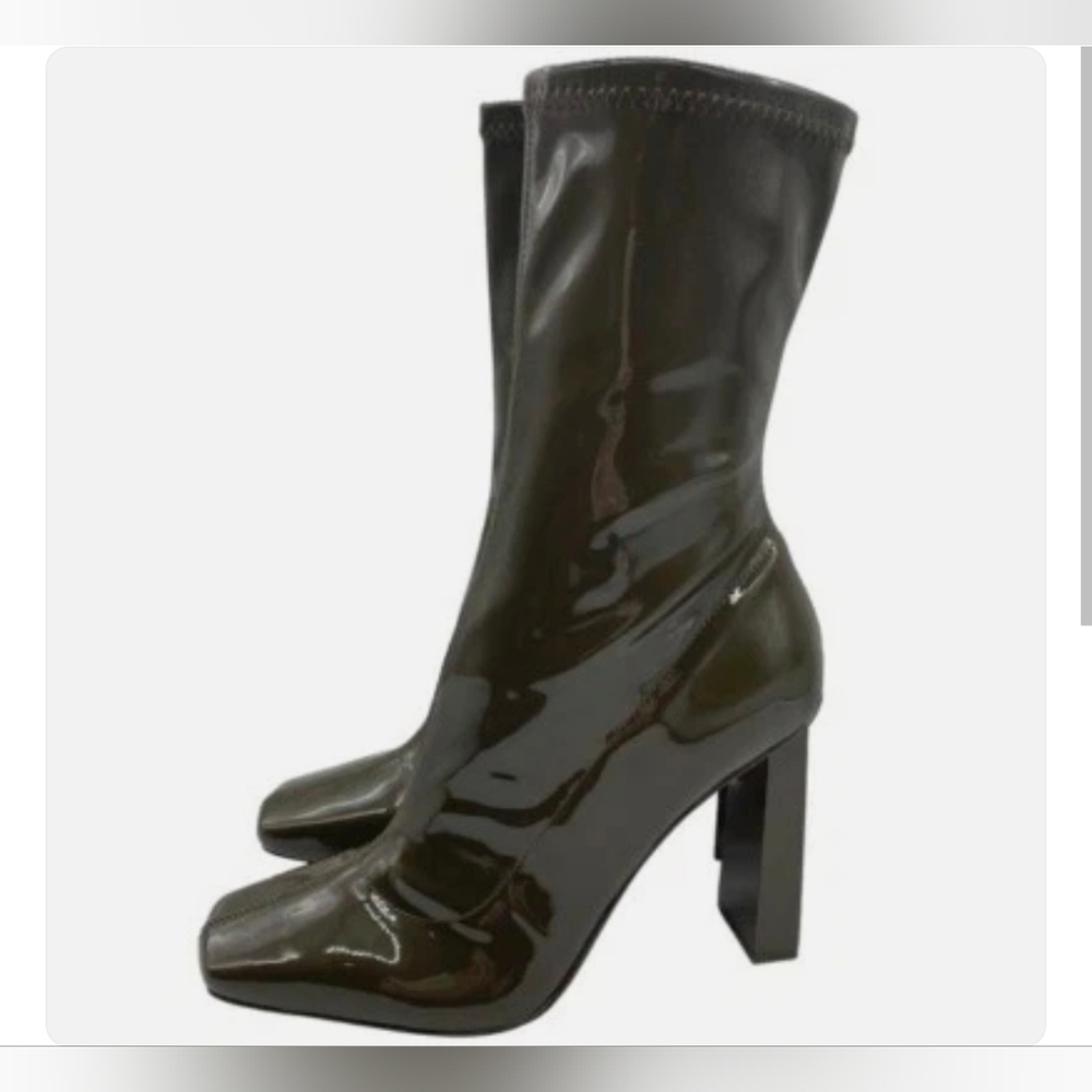 Aldo Women's Boots Fidella Black Patent Vegan Leather Heeled Sleek Size 8 Goth